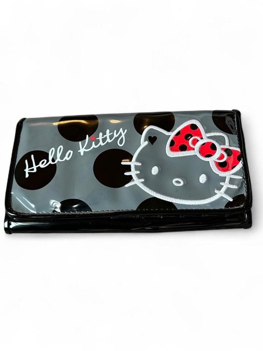 Hello Kitty Black & Gray Polka Dot Wallet with Red Bow